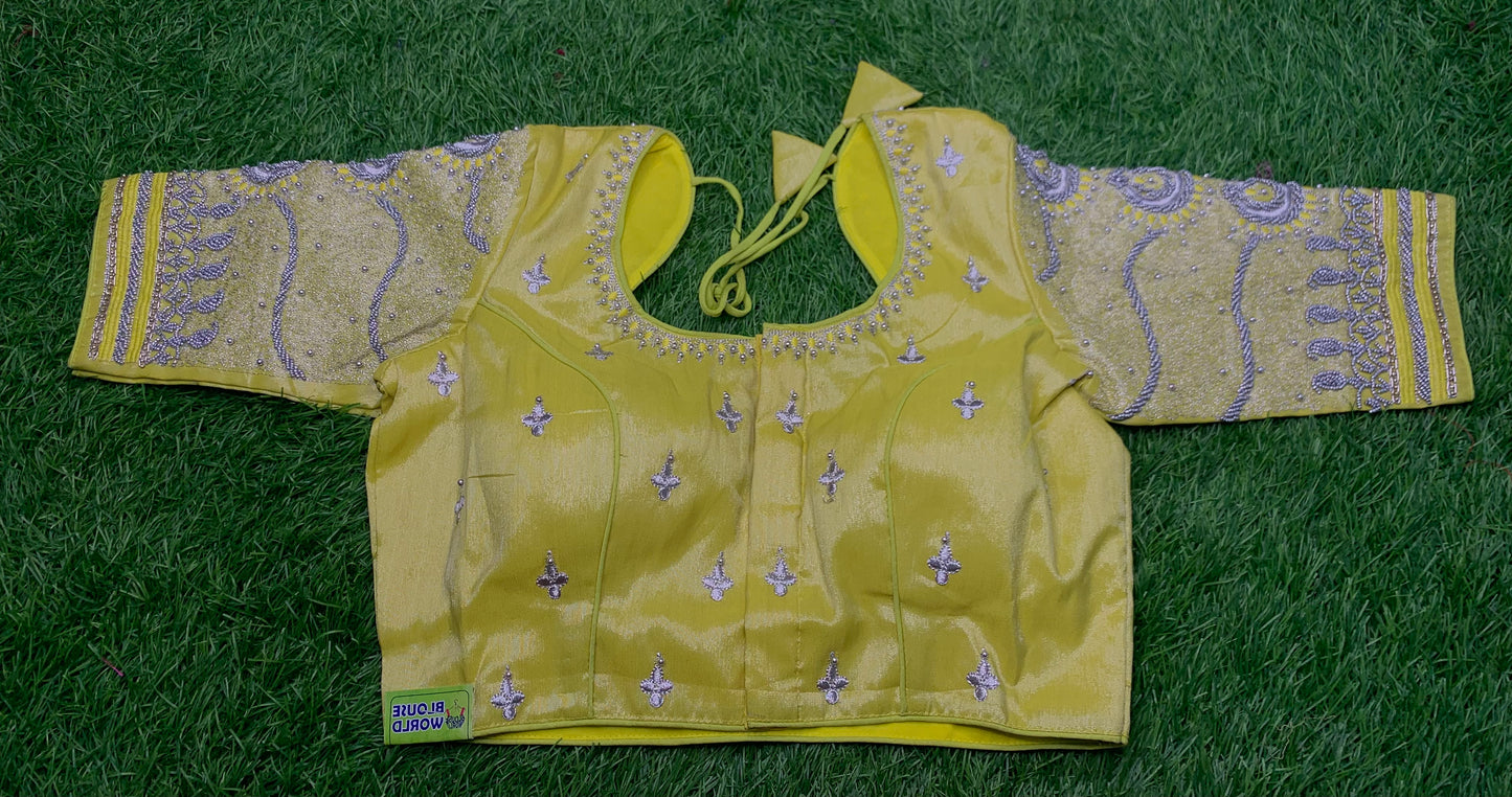 Lemon ๐ yellow Rakhi design heavy hand work blouse ๐
