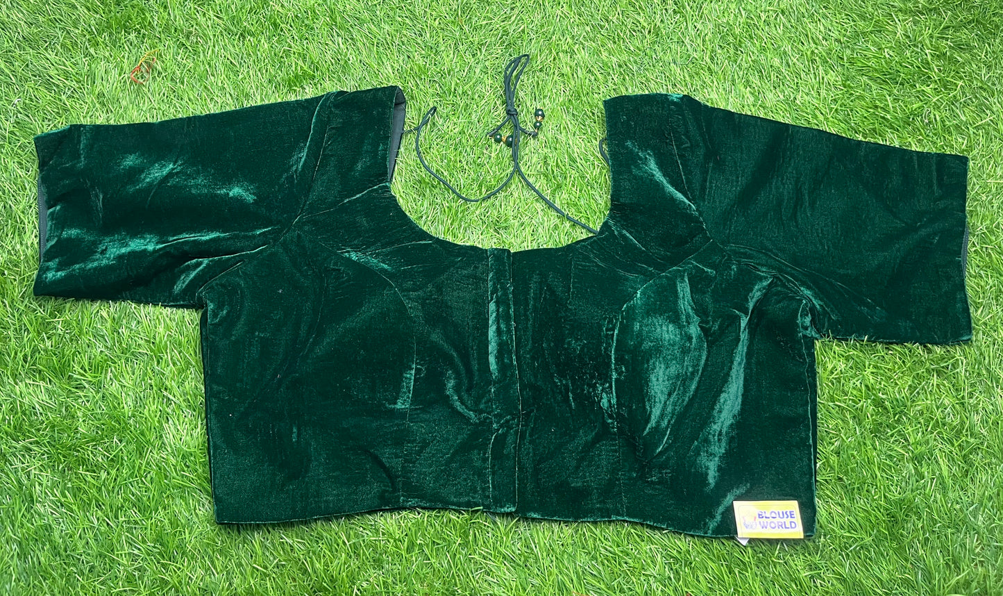 Bottle green plain velvet with hands blouse 👚