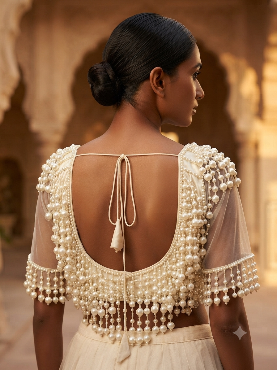 ✨Premium Pearl Tassel Work with sleeve Blouse 👚