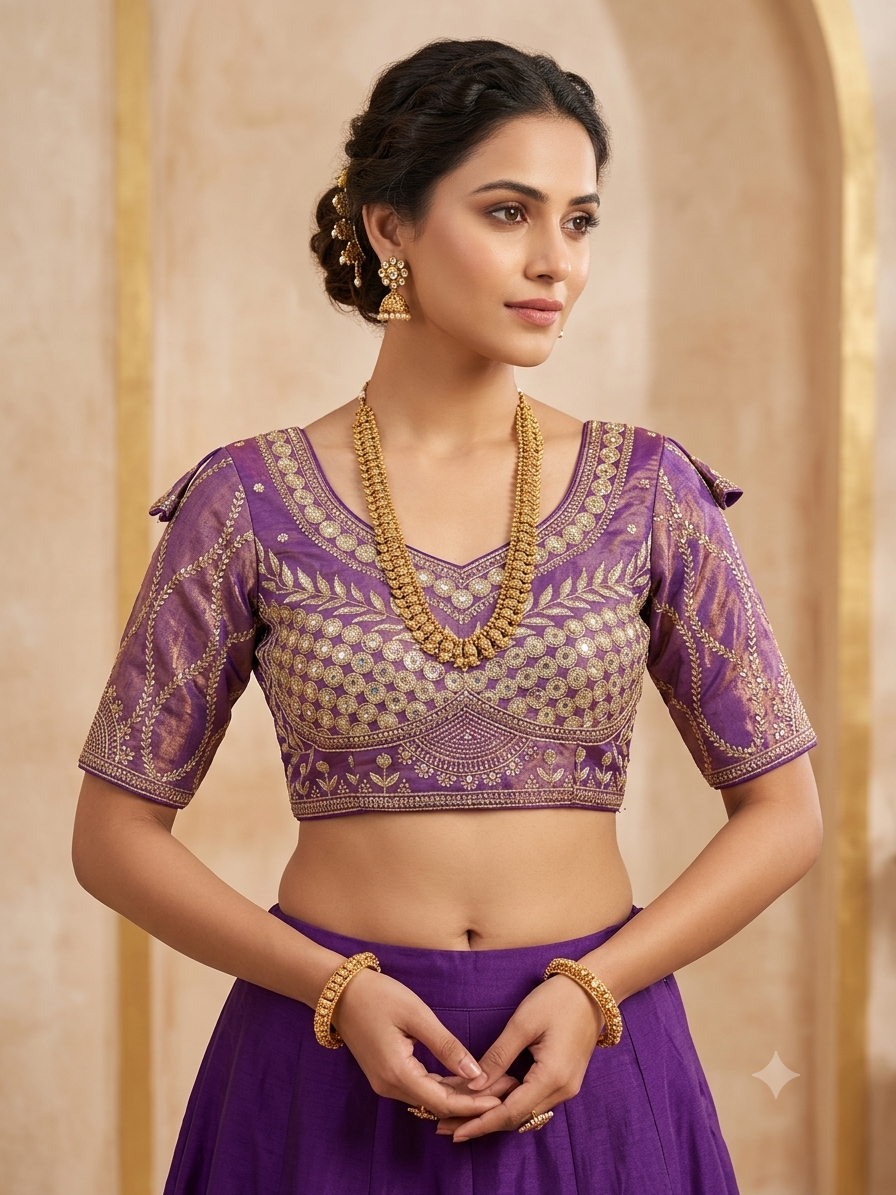 Tissue purple sequence fancy blouse 👚
