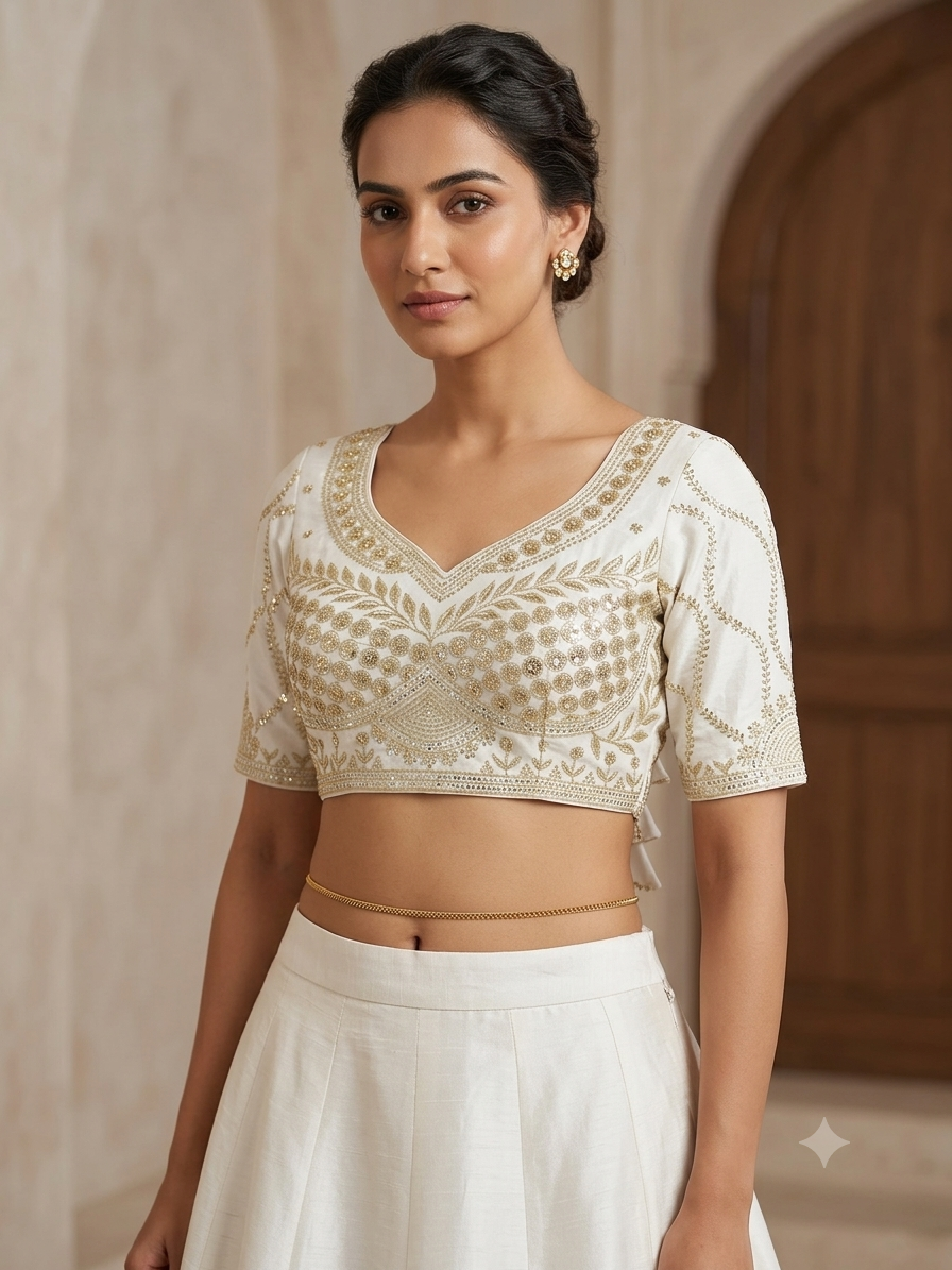White tissue sequence designer blouse 👚