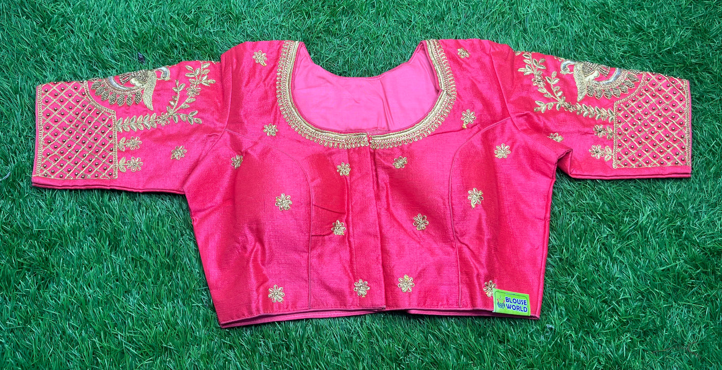 Peach ๐ pink with peacock ๐ฆ net back design blouse ๐