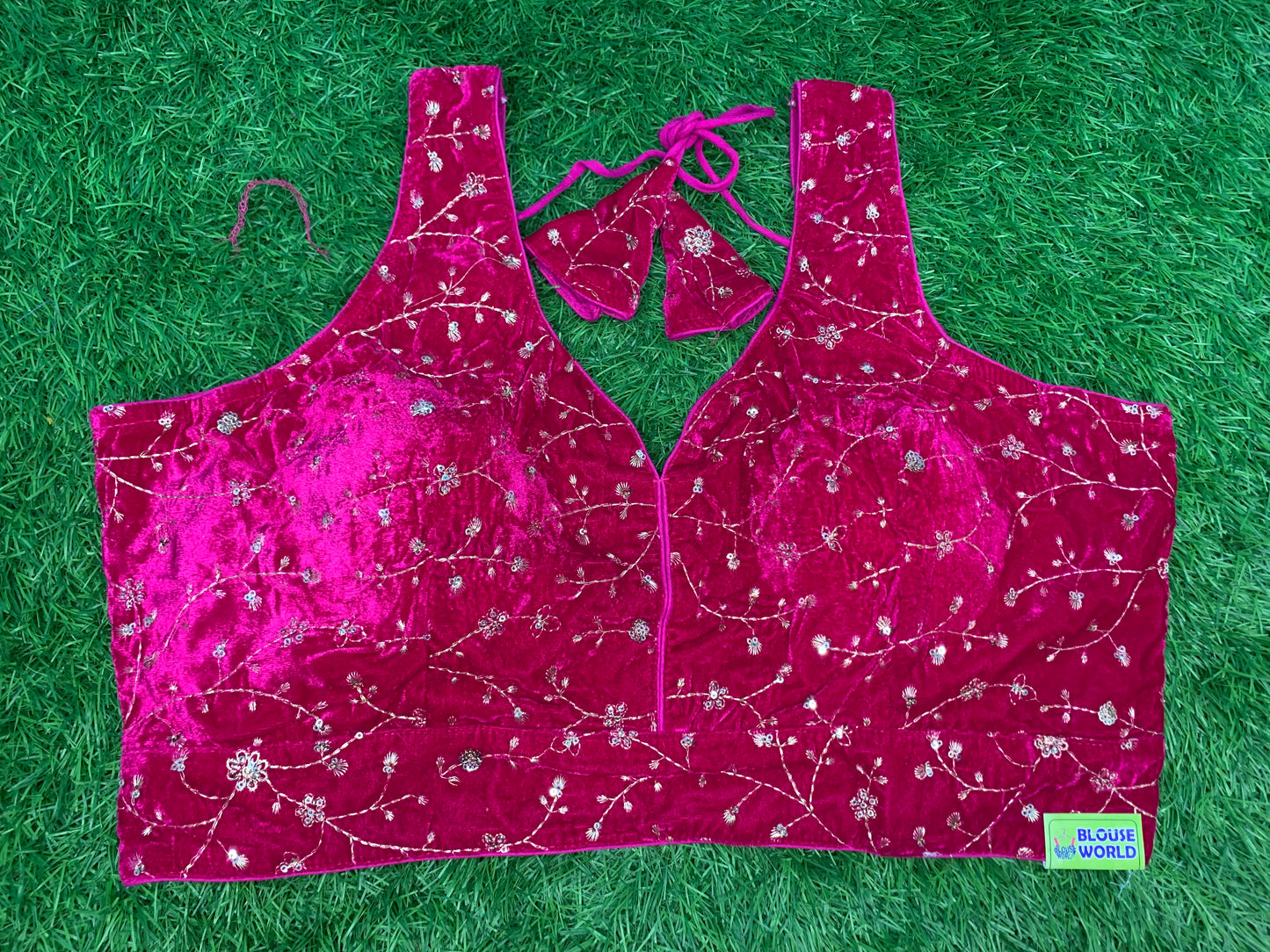 Pink colour velvet blouse with sleeves