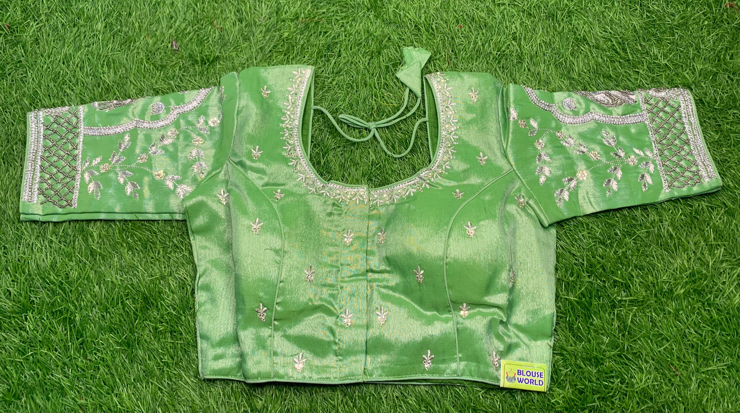 Pista green silver work bridal blouse ๐