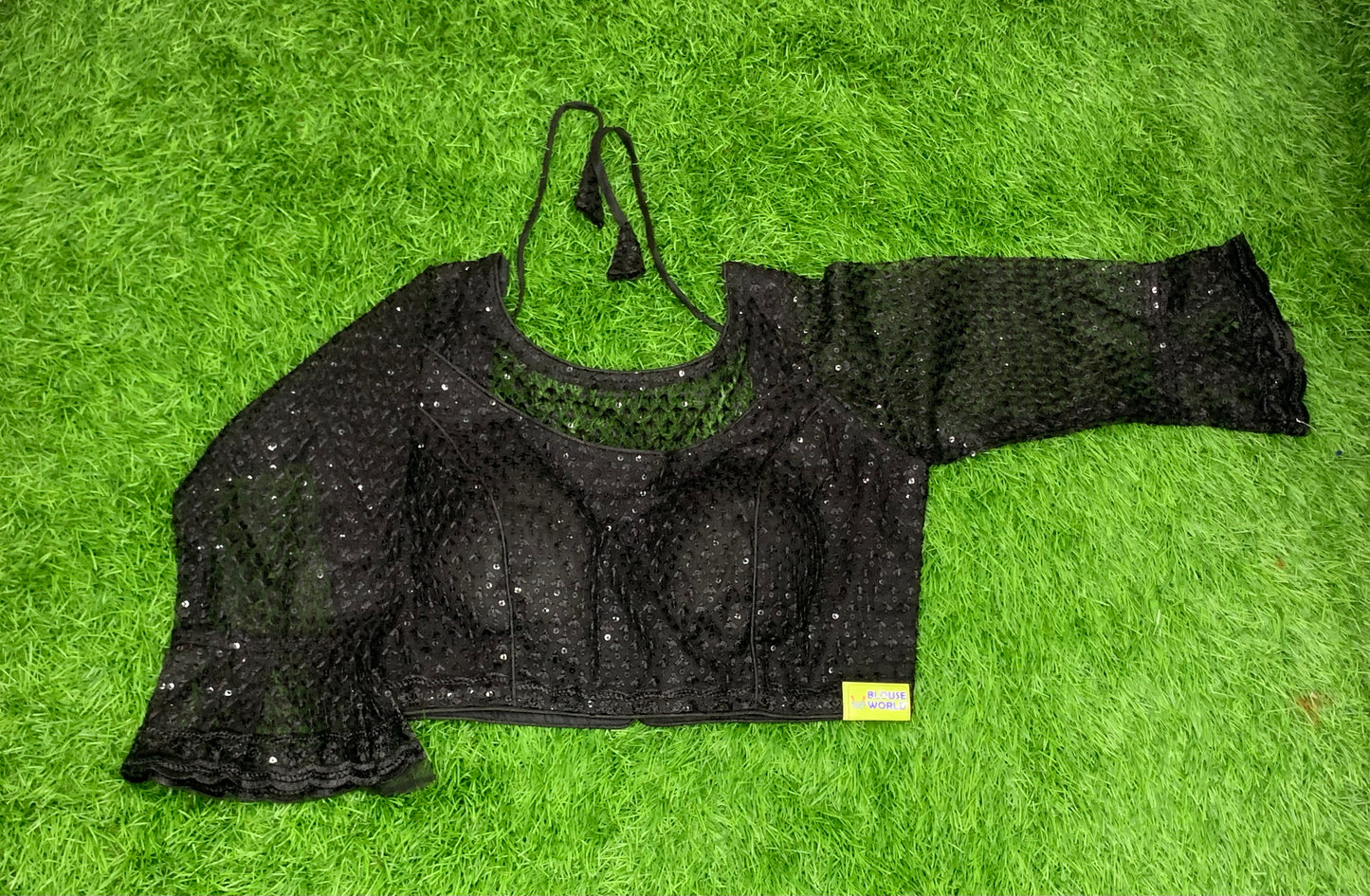 Full hands black blouse chikan work