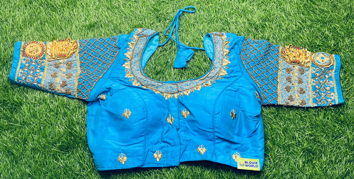 Sky blue heavy maggam blouse