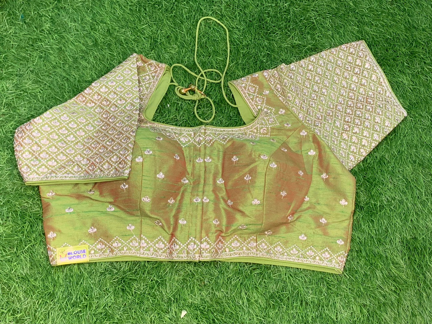 Green dual shade green patti work silver zari