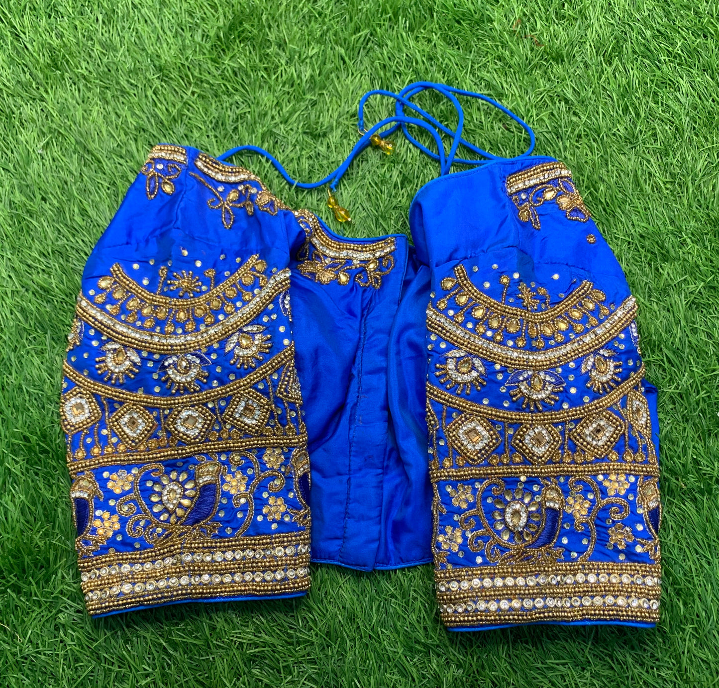 Sky blue hand work maggam work bridal wear collection