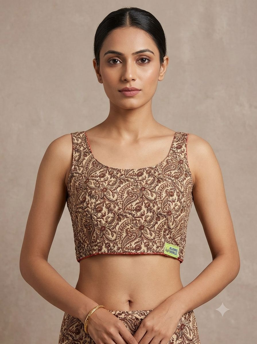 2-in-1 side stretchable Kalamkari sleeveless blouse 👚