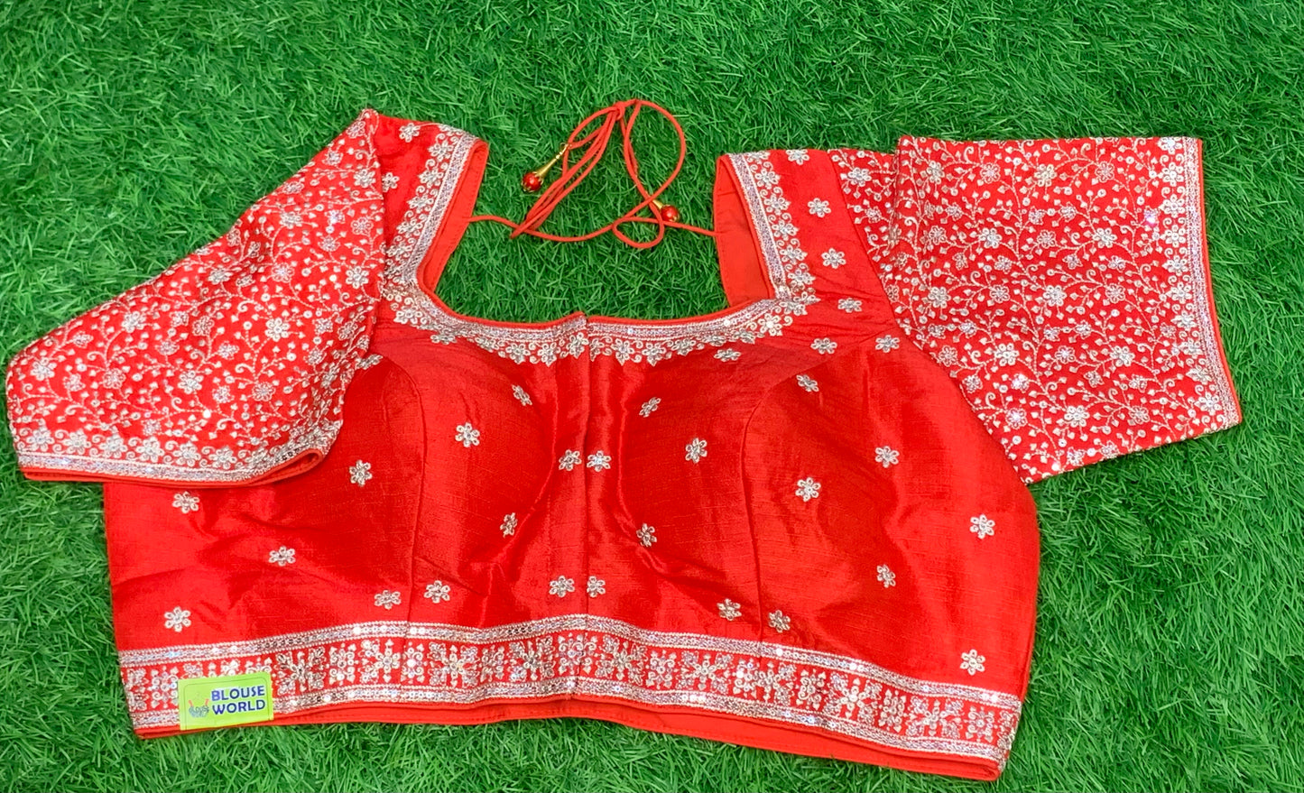 Silver zari work red embroidery blouse