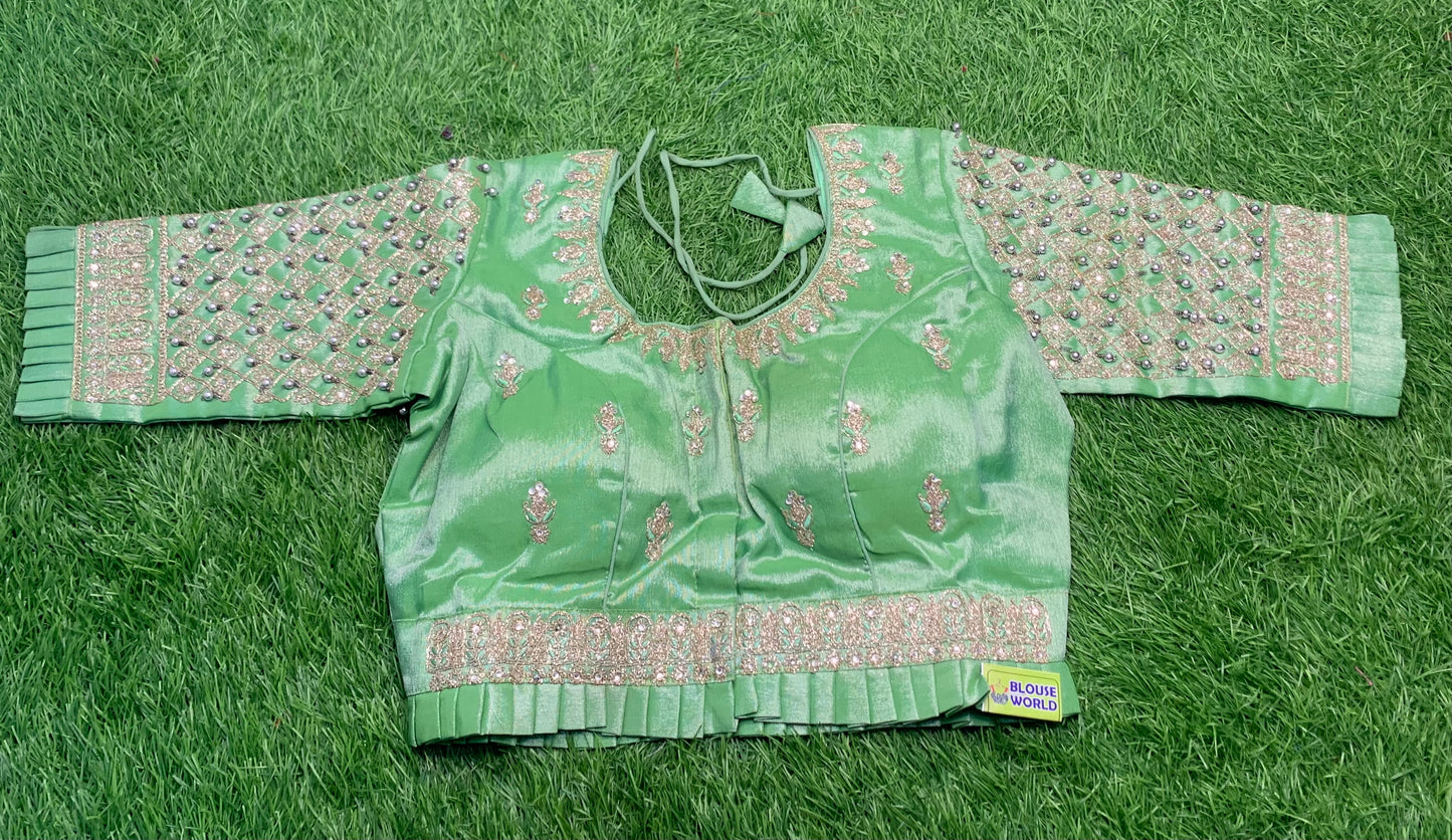 Mint green heavy hand work blouse ๐