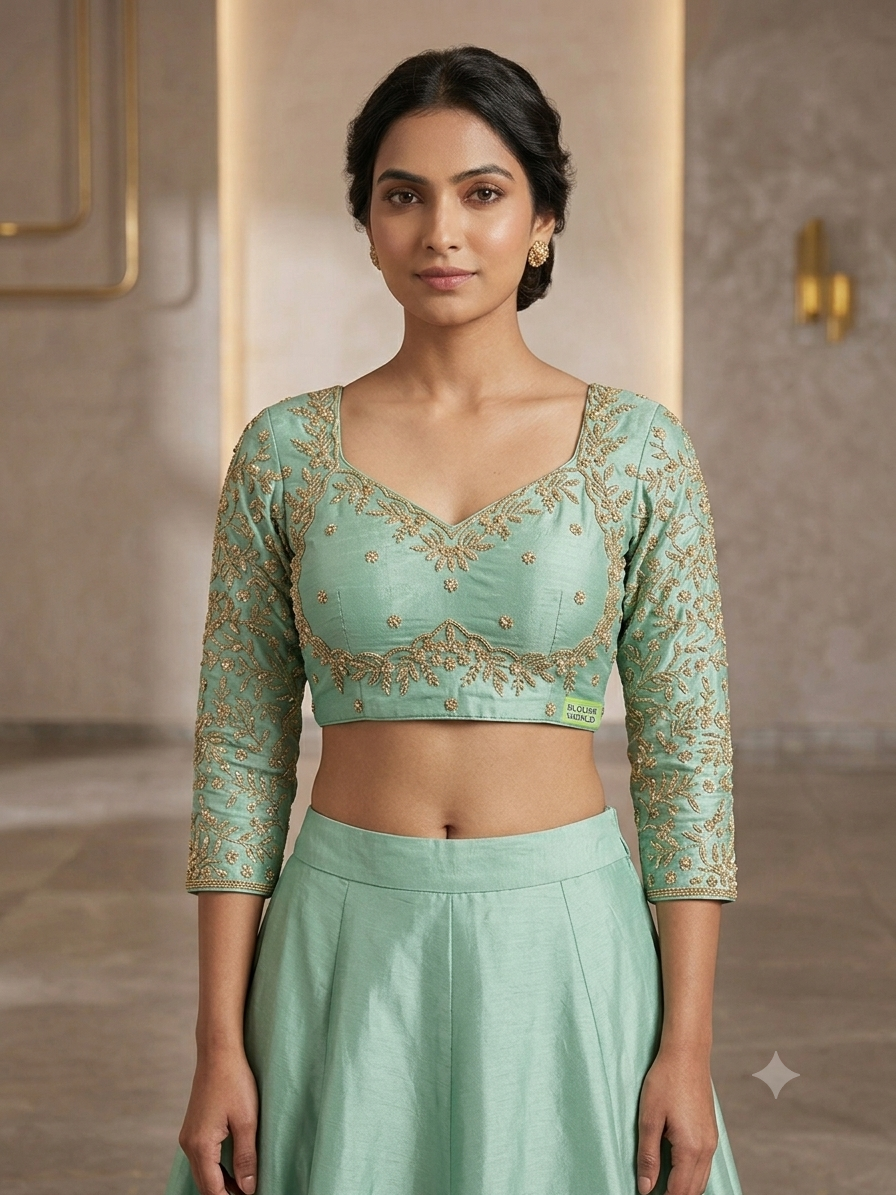Flower Pista green designer full hands blouse 👚