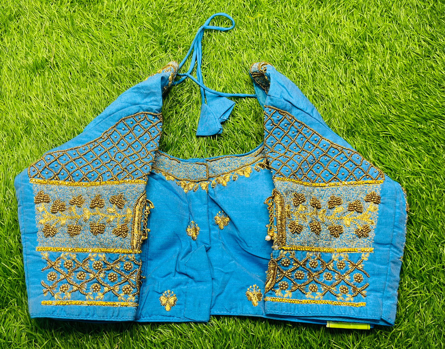 Sky blue heavy maggam blouse