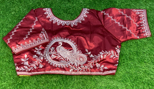 Marron silver peacock designer blouse