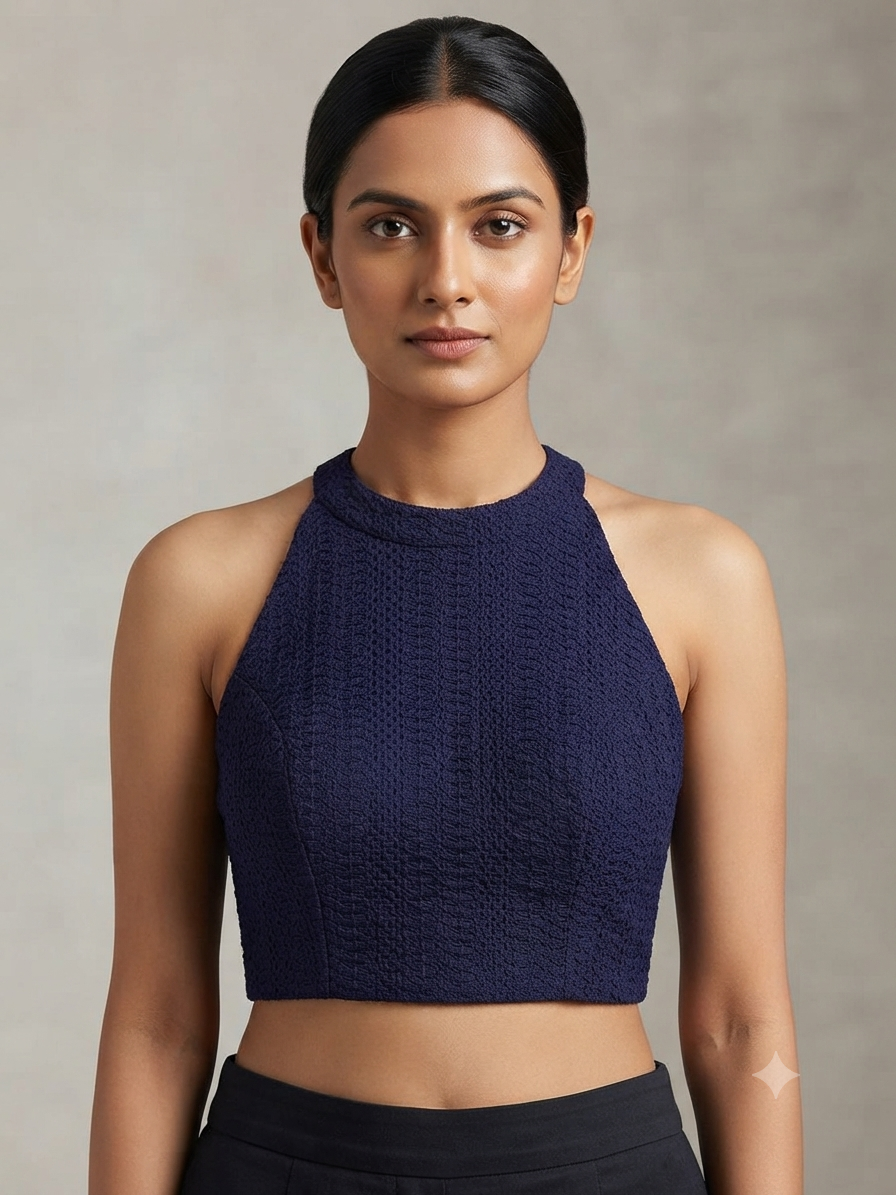 Blue thread 🧵 work sleeveless halter blouse 👚
