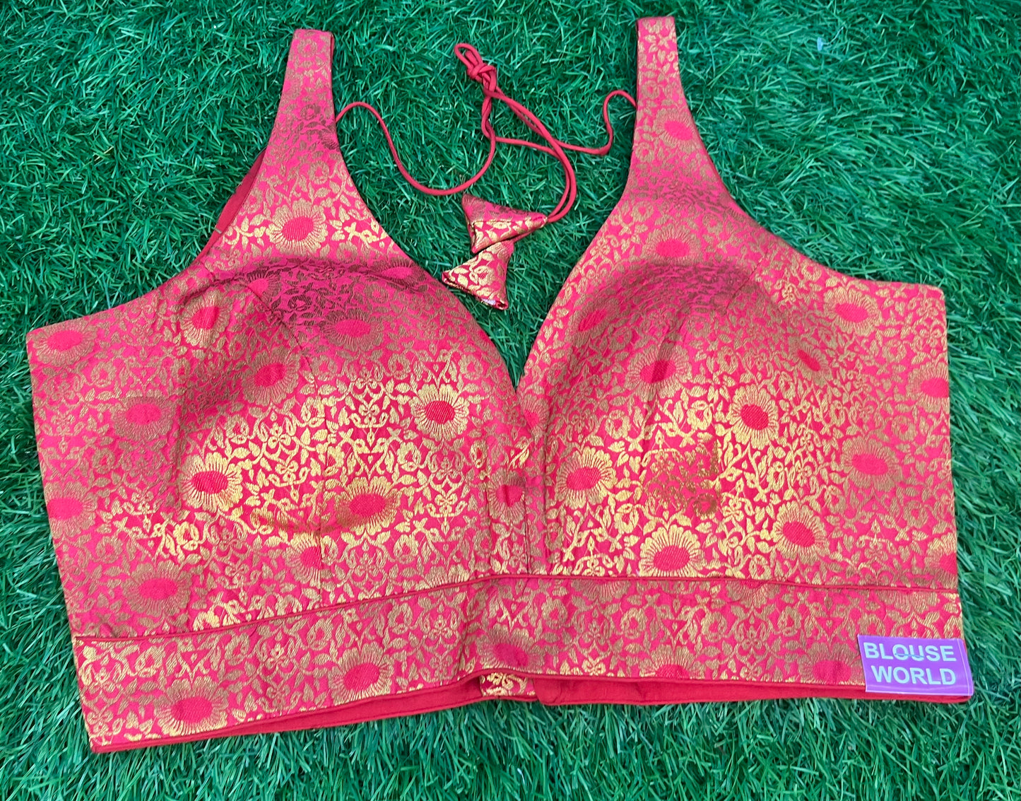 V neck red colour spaghetti blouse