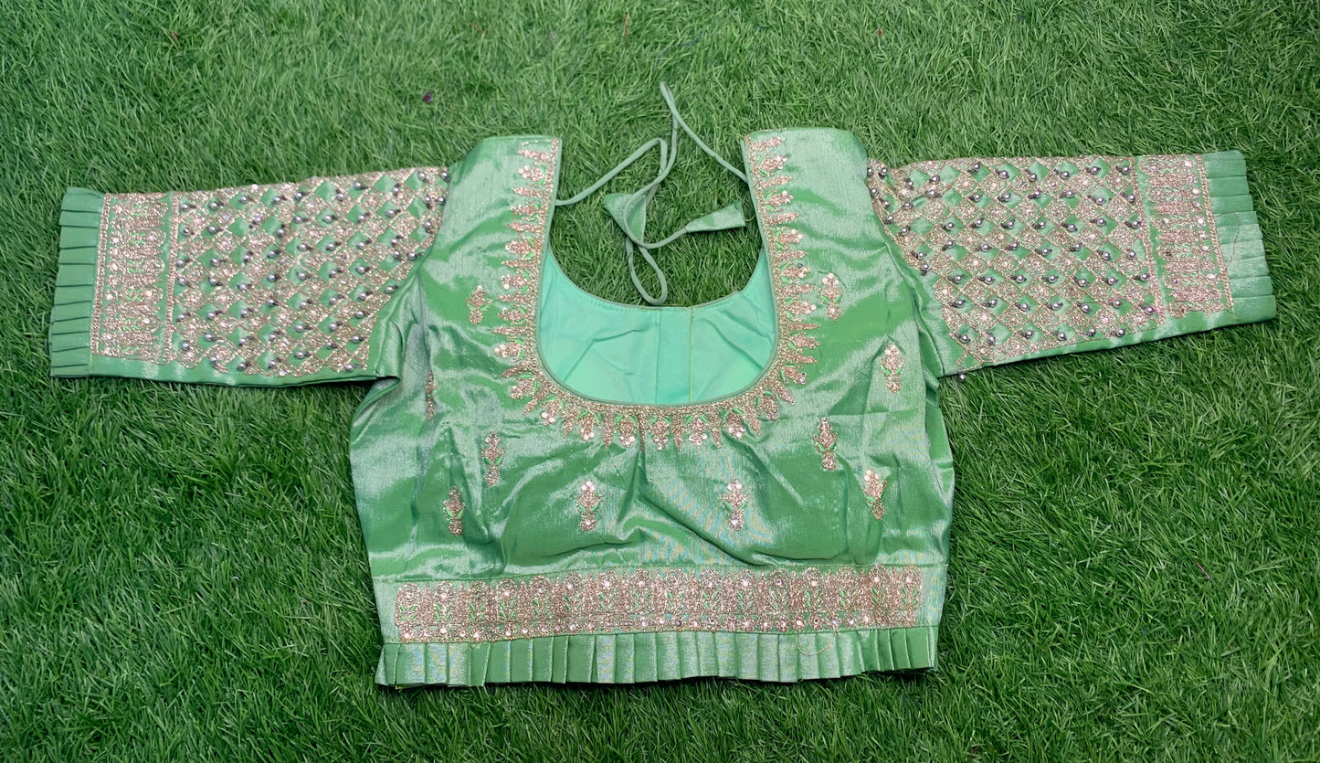 Mint green heavy hand work blouse 👚