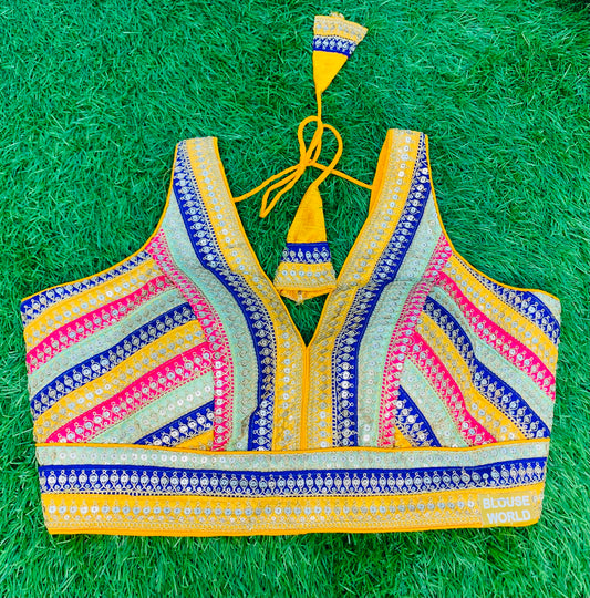 Yellow mix multicolour designer blouse