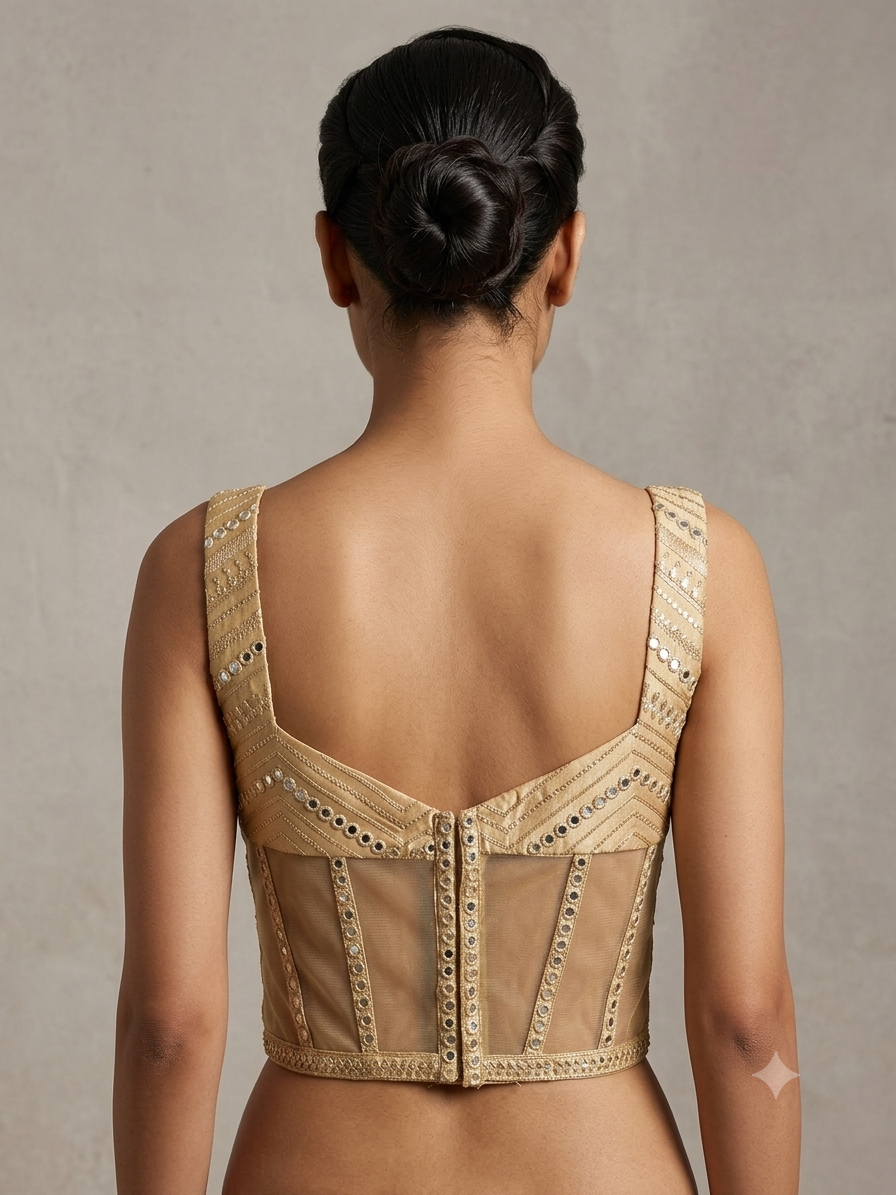 Golden mirror net corset blouse 👚