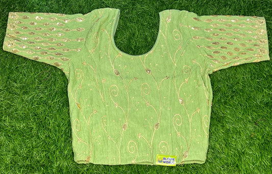 Pista green gold work Strectable blouse XXL size blouse