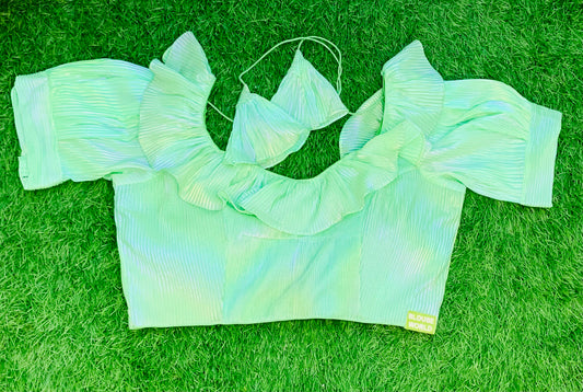 Neon colour neck ruffle blouse