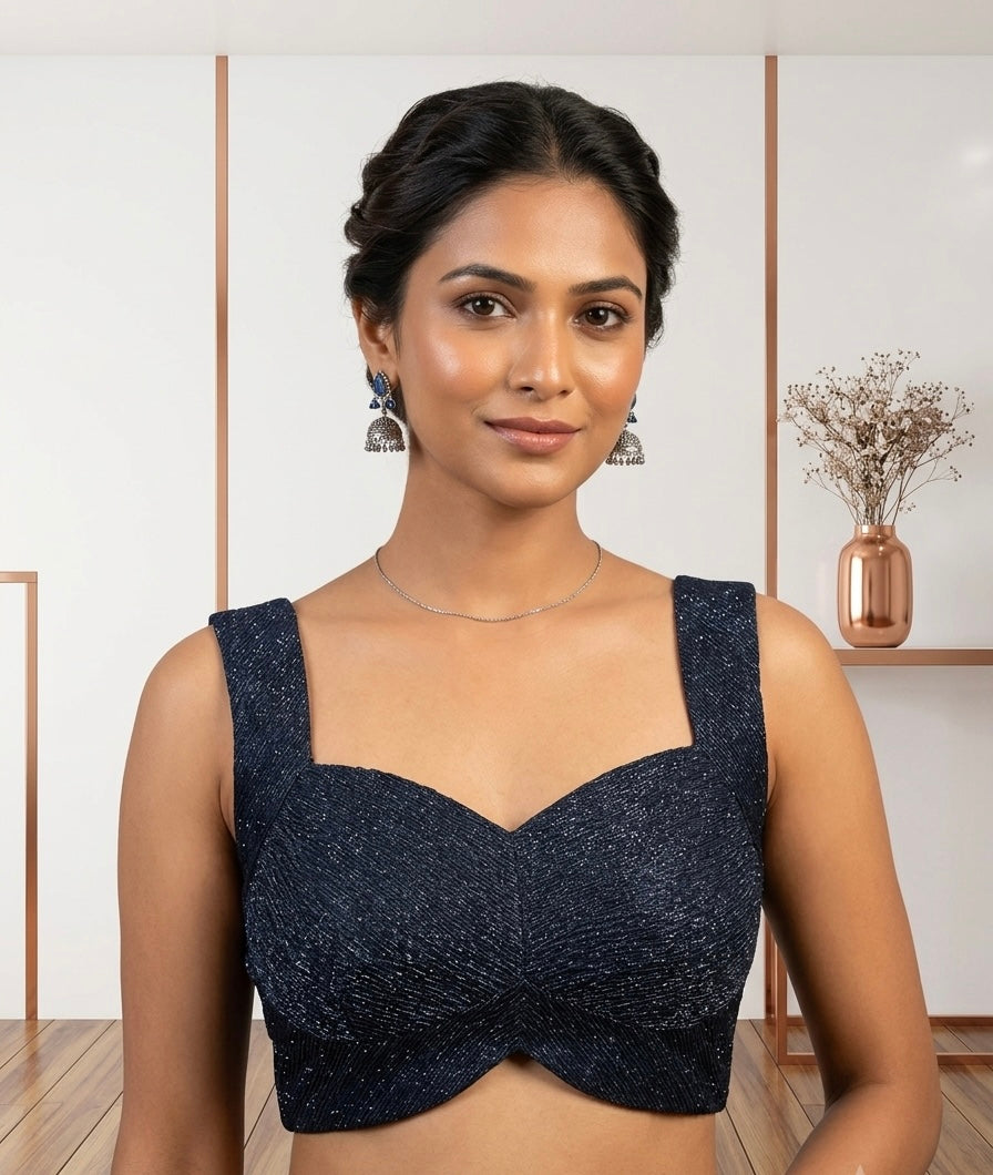 Premium navy blue shiny ✨ sleeveless Blouse