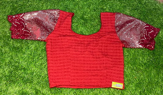 Red crush cloth with hands sequence work XXL Strectable blouse