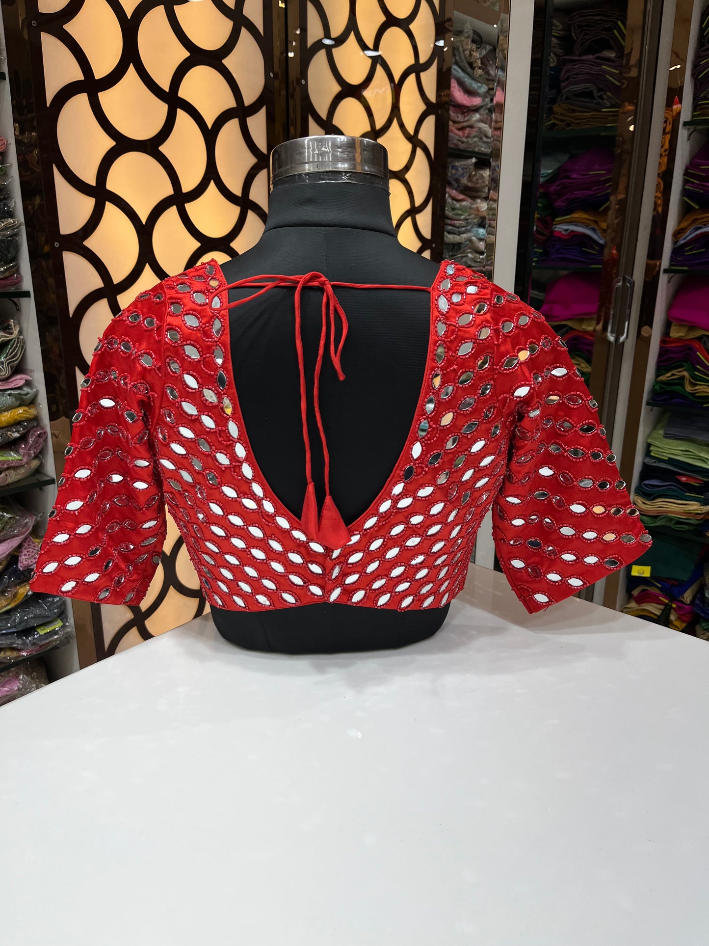 Red colour ❤️ with kardana original mirror 🪞 work fancy designer blouse