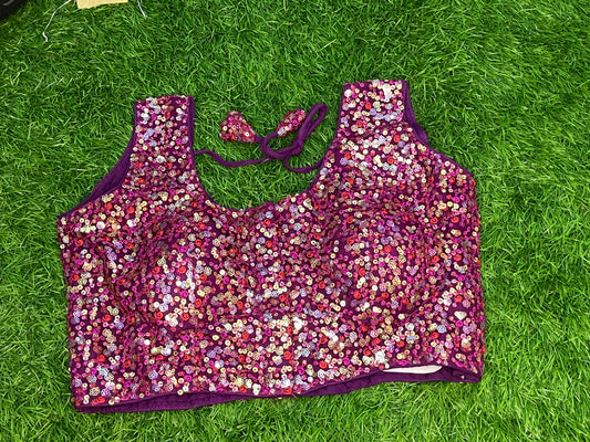 Purple sleeveless multicolour blouse