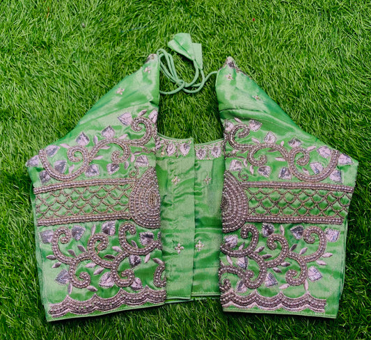 Mint green silver work heavy hand work blouse 👚