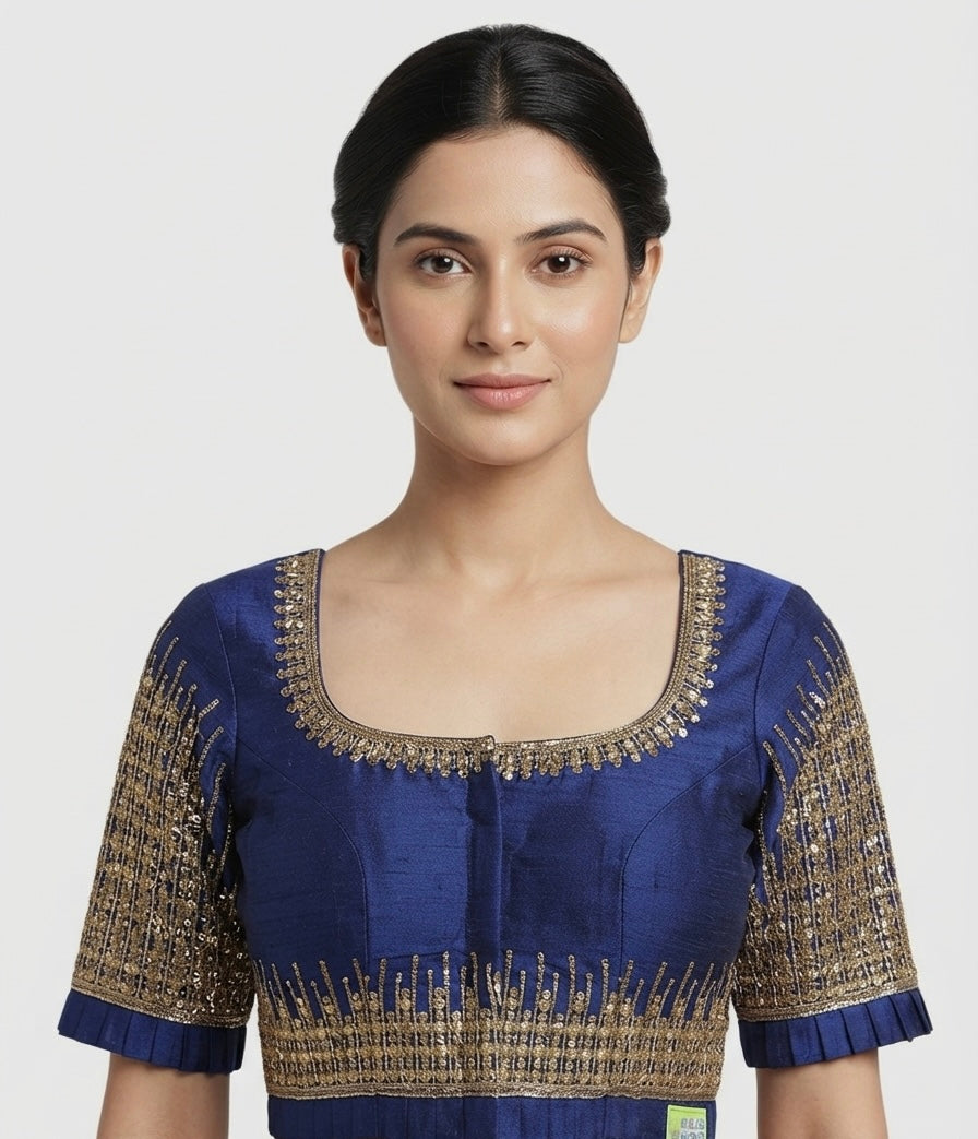 Navy blue Maggam gold work Blouse 👚