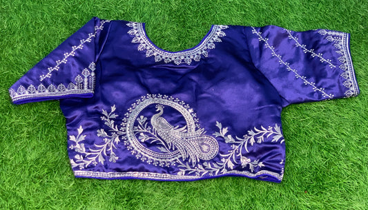 Royal blue silver work blouse