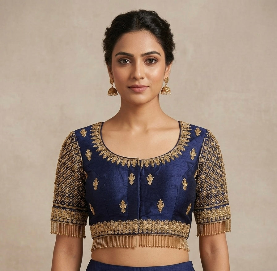 Navy blue Maggam gold work Blouse 👚