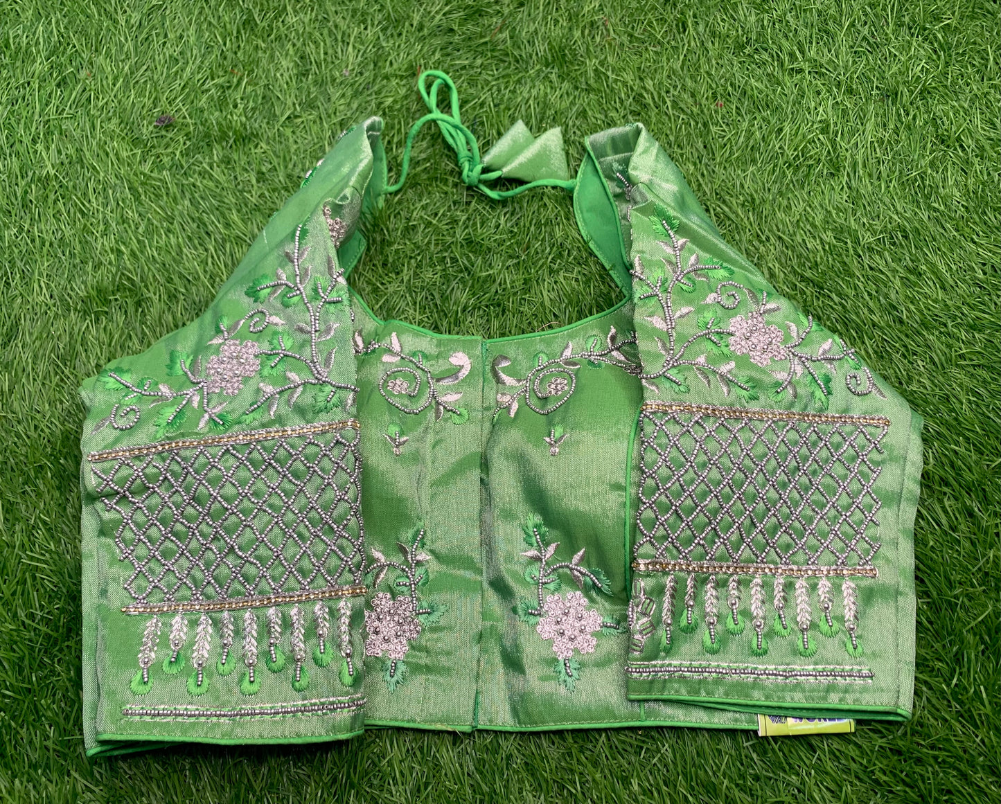 Mint green thread 🧵 work blouse 👚