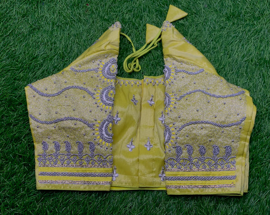 Lemon 🍋 yellow Rakhi design heavy hand work blouse 👚