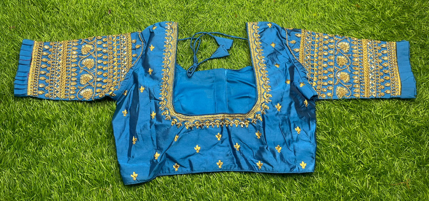 Sky 🌌 blue maggam work stone work hand work blouse 👚