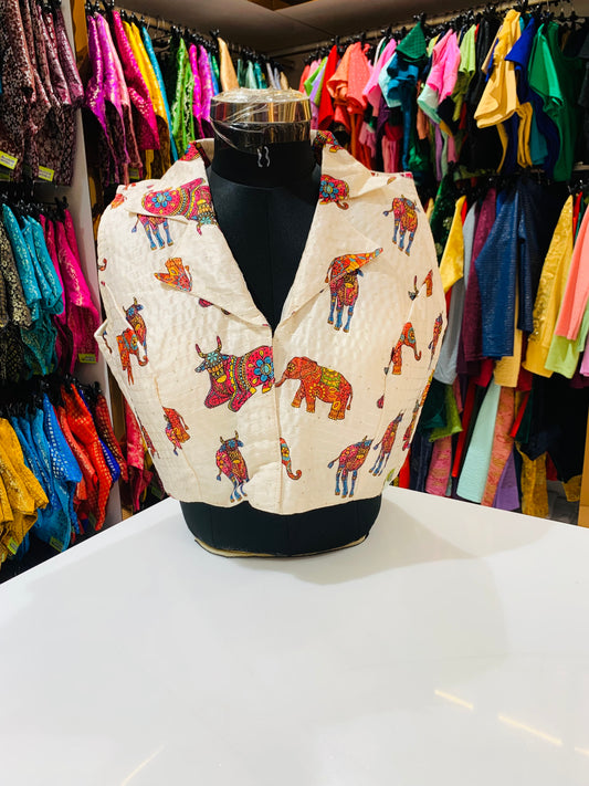 High neck printed cotton with hands blouse 👚