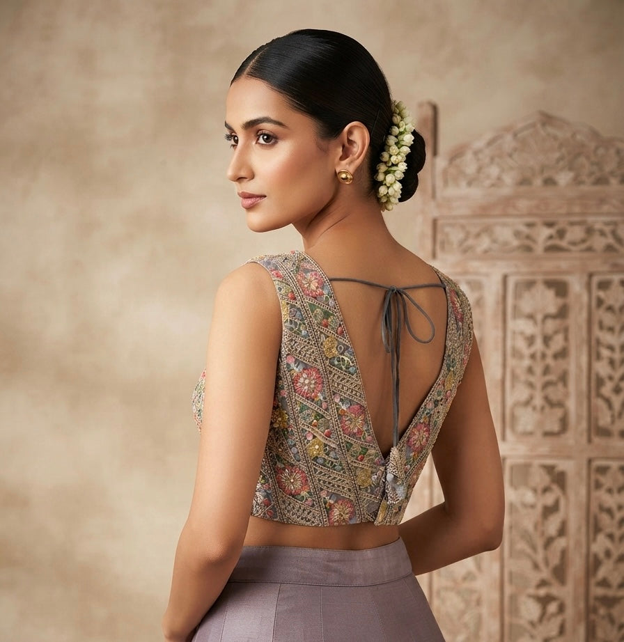 Premium embroidery work sleeveless V-neck Blouse 👚