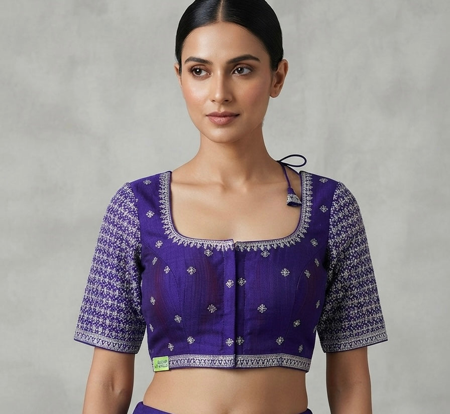 Silver floral embroidery work blouse