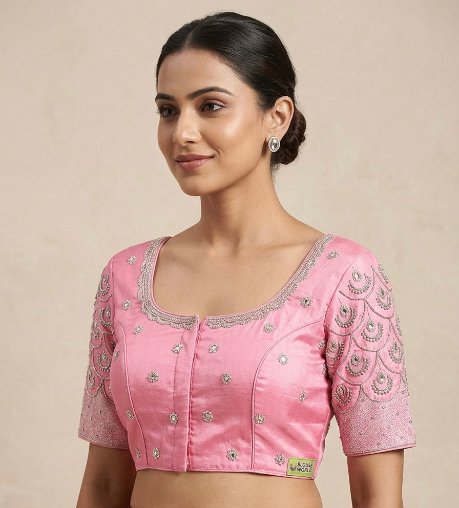 Pink Silver maggam work blouse