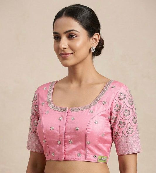 Pink Silver maggam work blouse