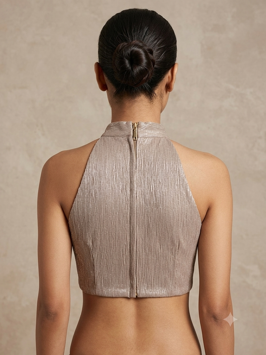 High neck back zip model light peach colour shiny ✨ blouse