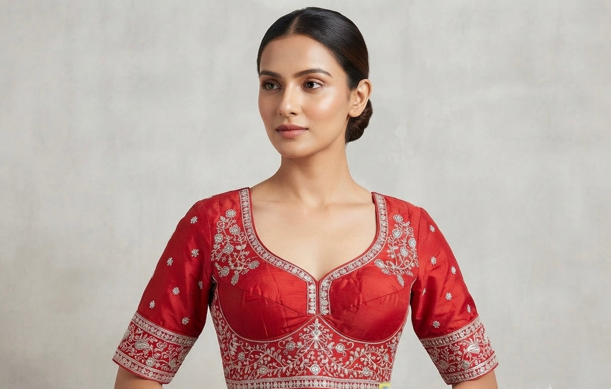 3/4th sleeve embroidery work blouse