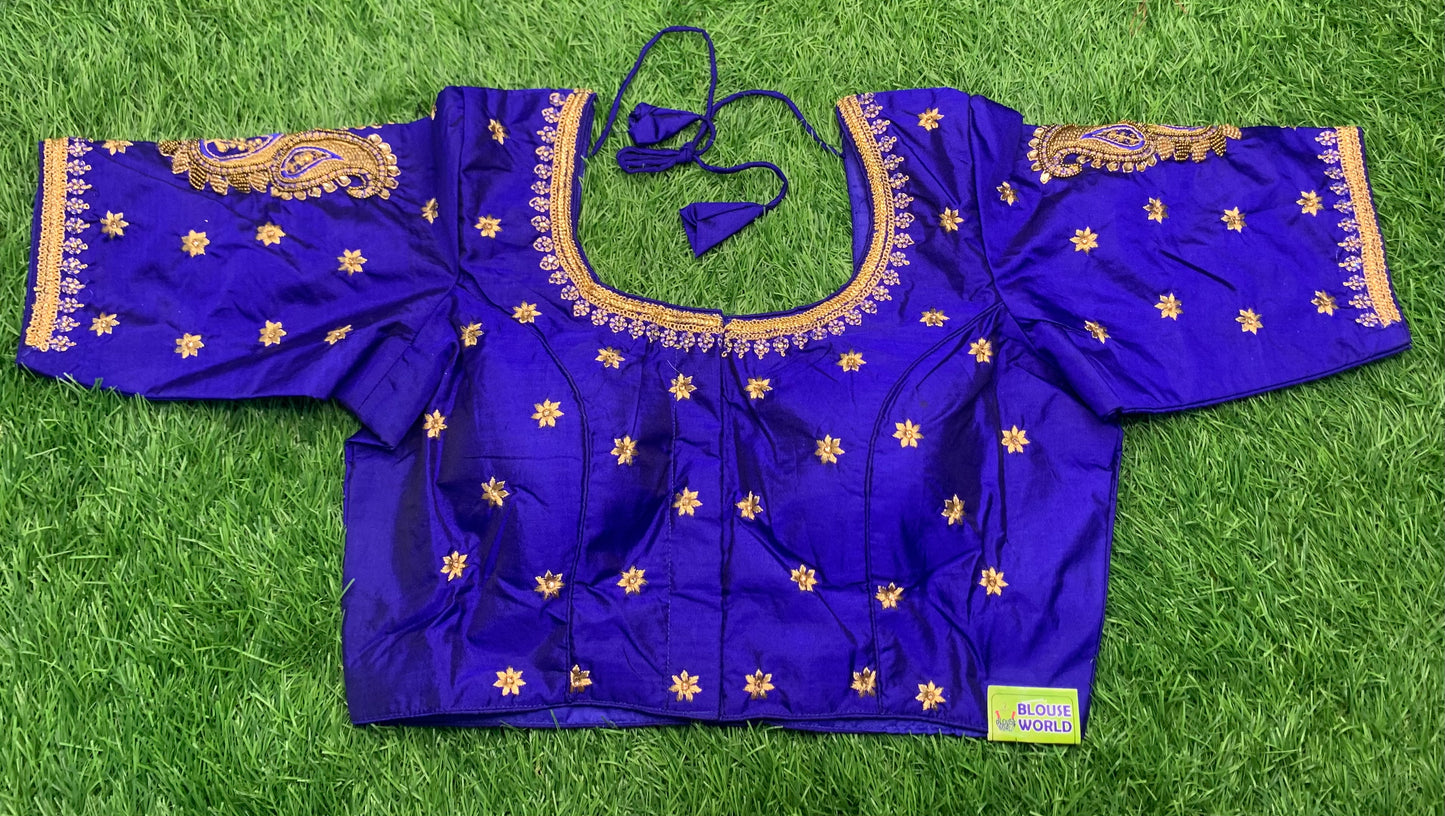 Dark Royal blue with dark golden work blouse 👚