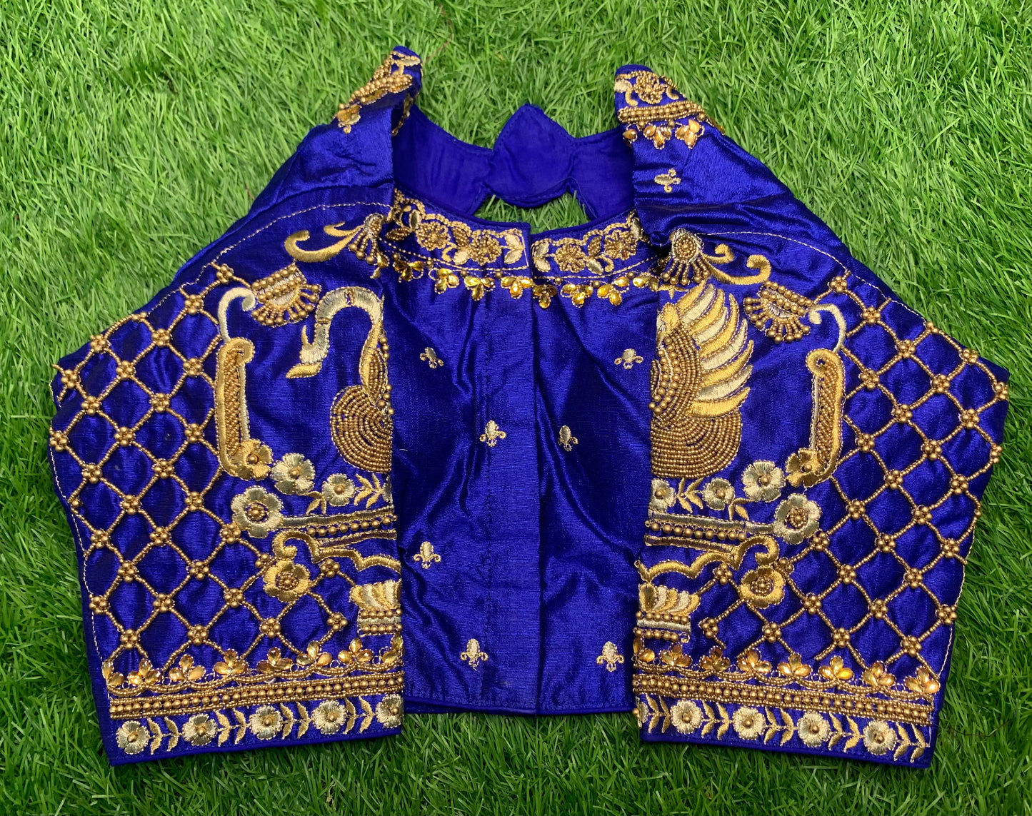 Royal blouse blue colour back close neck model designer blouse 👚