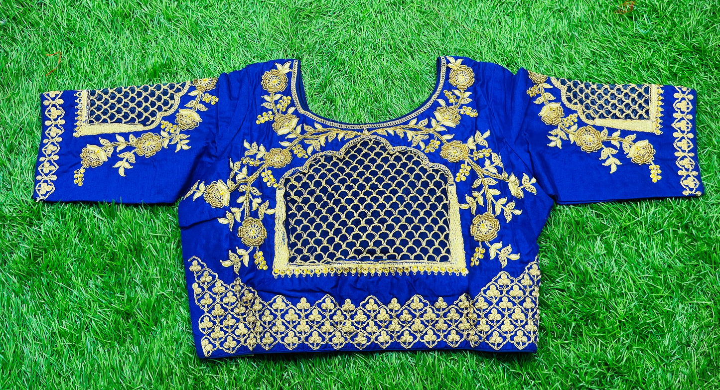 Royal blue cut work back n hand desinger blouse 👚