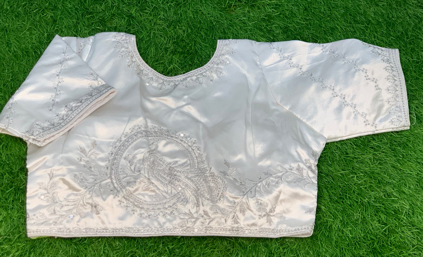 Silver blouse with silver work designer blouse