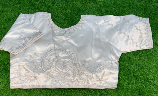 Silver blouse with silver work designer blouse