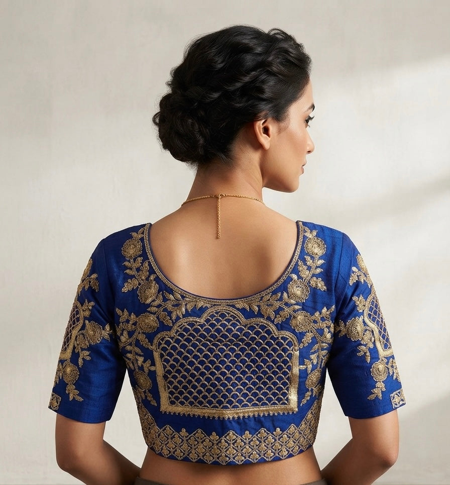 Navy blue Maggam gold work Blouse 👚