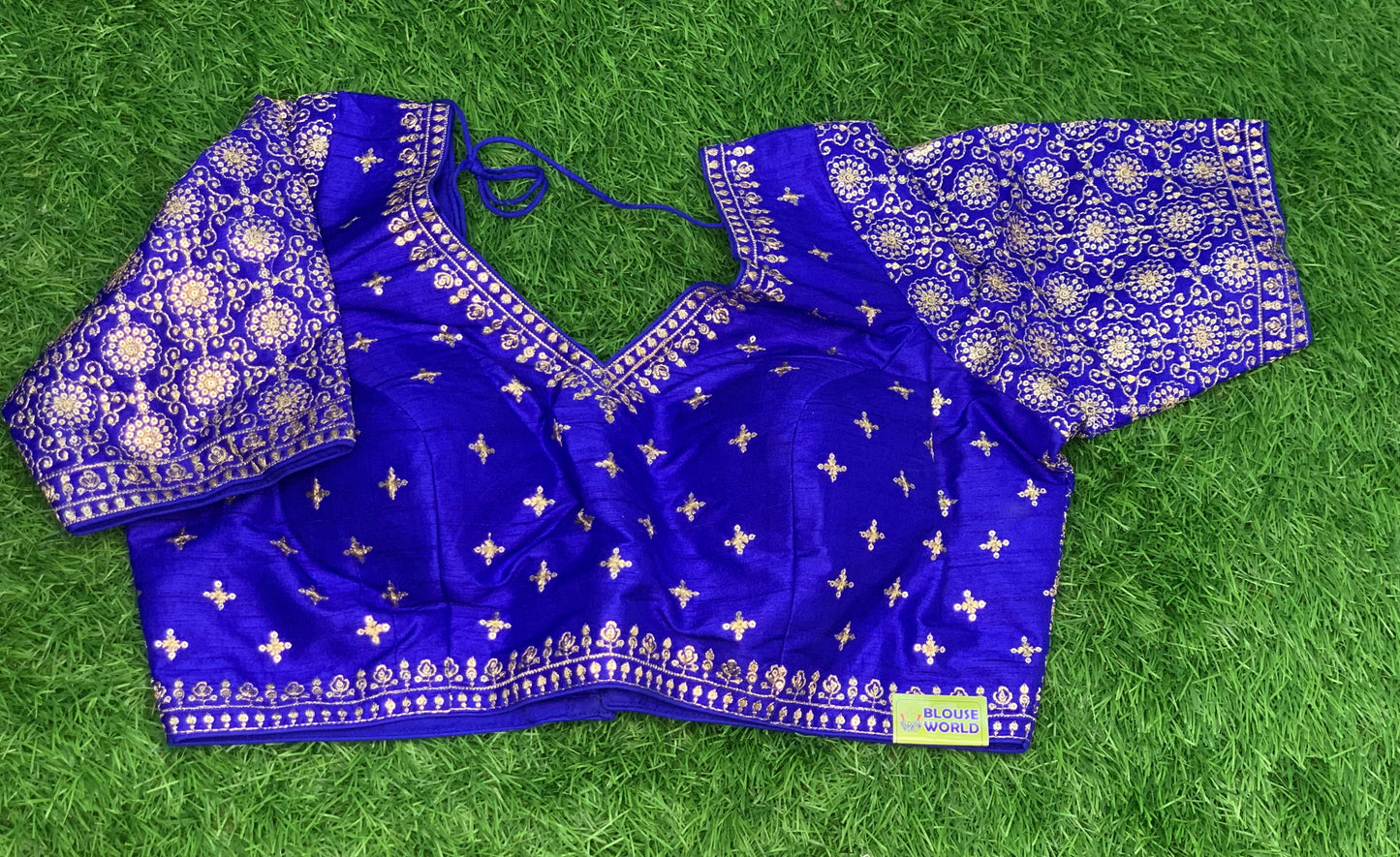 Royal blue heavy back work gold work